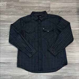 Hurley Nike Dry-Fit Black Plaid Long-Sleeve Button-Up Shirt
